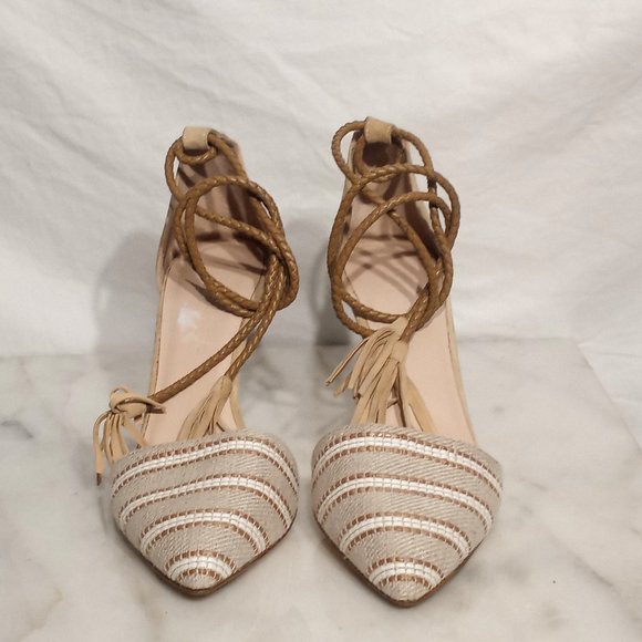 Club Monaco Womens Tan Striped Pointed Toe Stiletto Heels Si… - Picture 2 of 8
